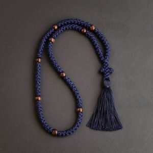 100 knots Dark Blue Floss Prayer rope with wooden beads