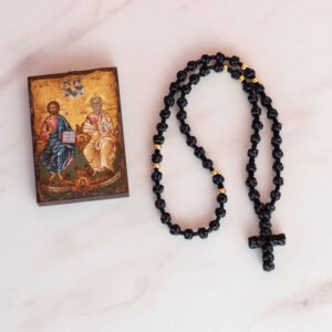 50 knots Black Rattail Semi-spaced Prayer rope with gold metal spacers