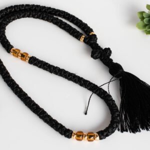 100 knots Black Floss Prayer rope with honey and gold beads