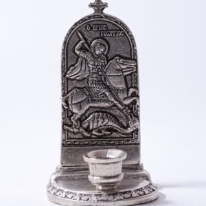 Christmas silver candleholder with Saint George