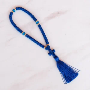 All handmade 50 knots blue floss prayer rope with blue and gold beads traditional christian gift